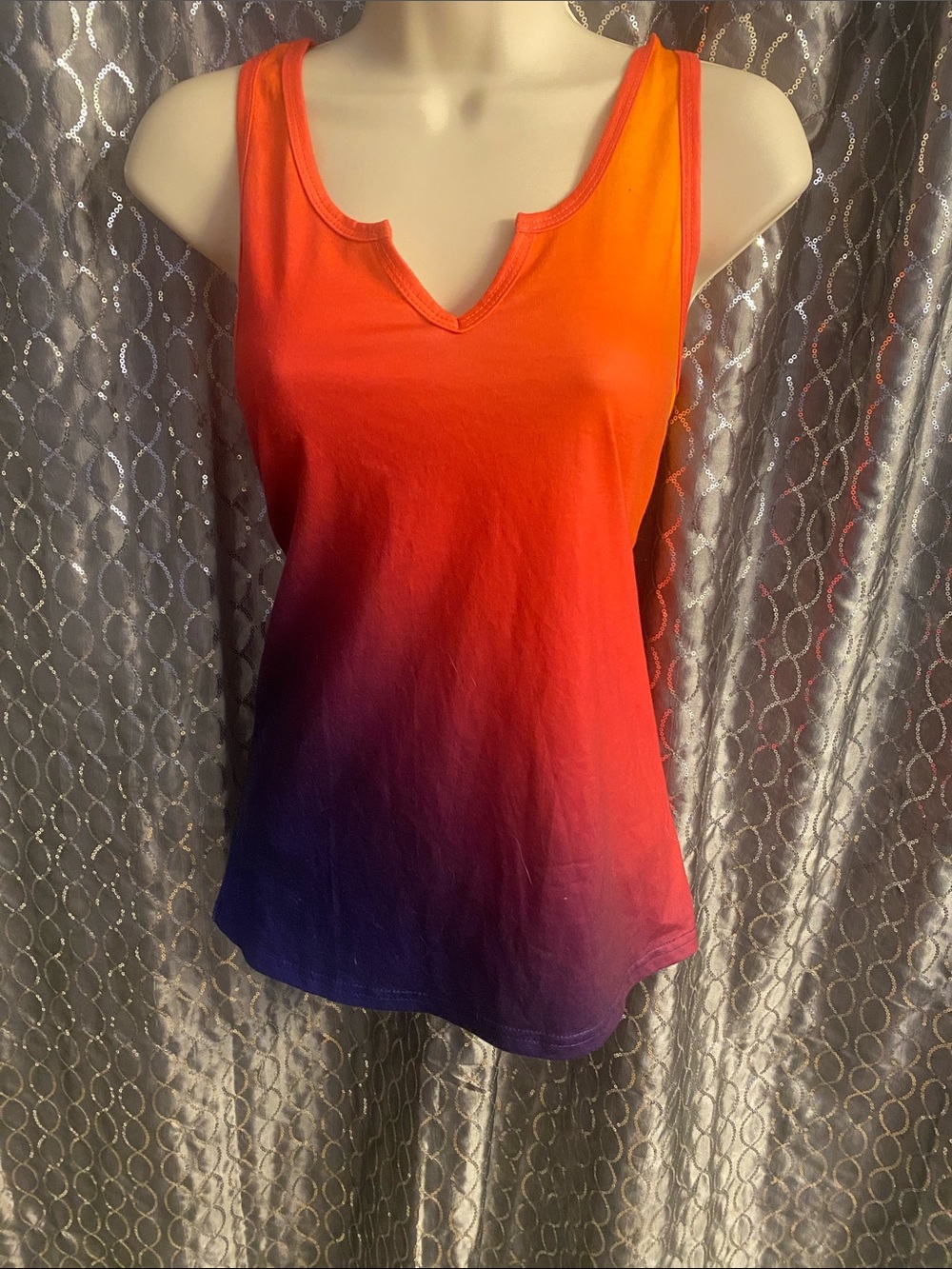 Ombre V-Notch Sleeveless Tank Top - Orange to Purple